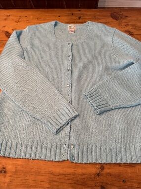Leon Levin Hand Loomed Cardigan Sweater XL Light Blue Chunky Knit Button Front